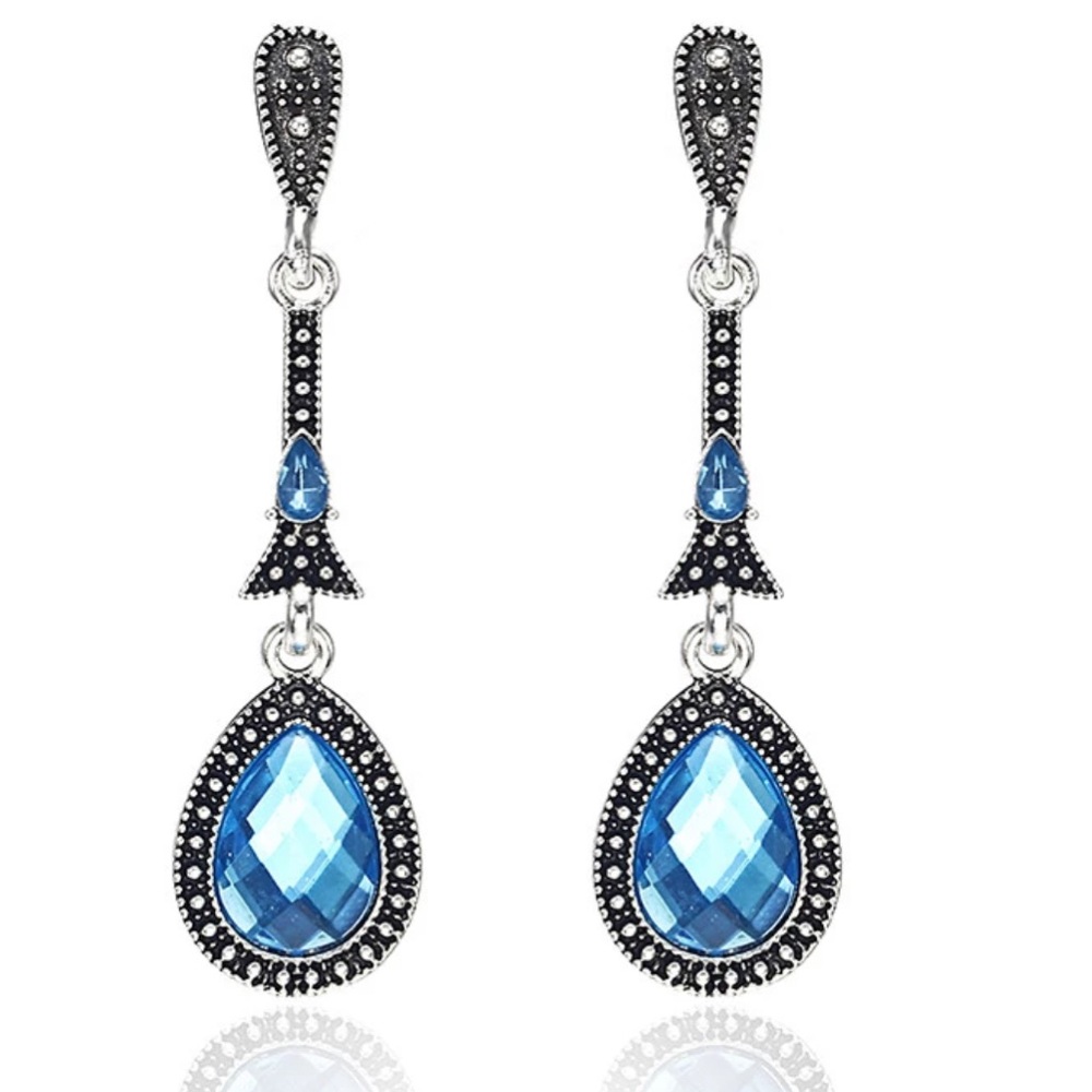 Enchanting Blue Crystal Drop Silver Earrings - Picture 2 of 7